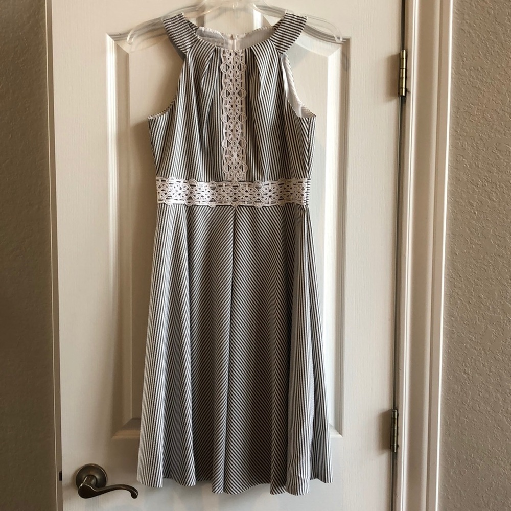 Seersucker Grey and White Dress